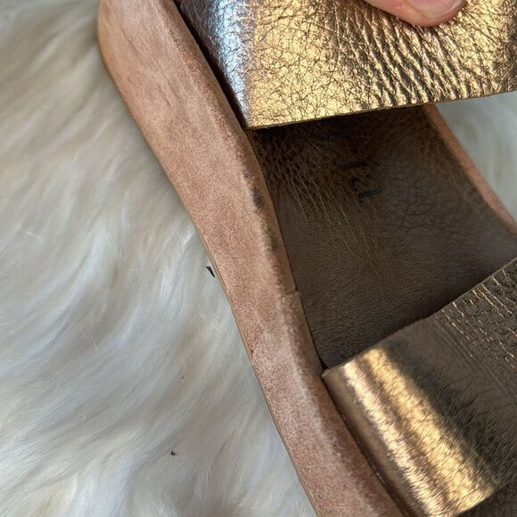 Pedro Garcia Lacey Bronze Metallic Textured Leather Platform Sandals Sz 37/US 7 - Picture 9 of 10